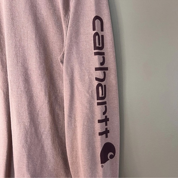 Carhartt Men’s Loose Fit Heavyweight LongSleeve Logo T-Shirt Mauve/Tan Size M - Picture 3 of 5